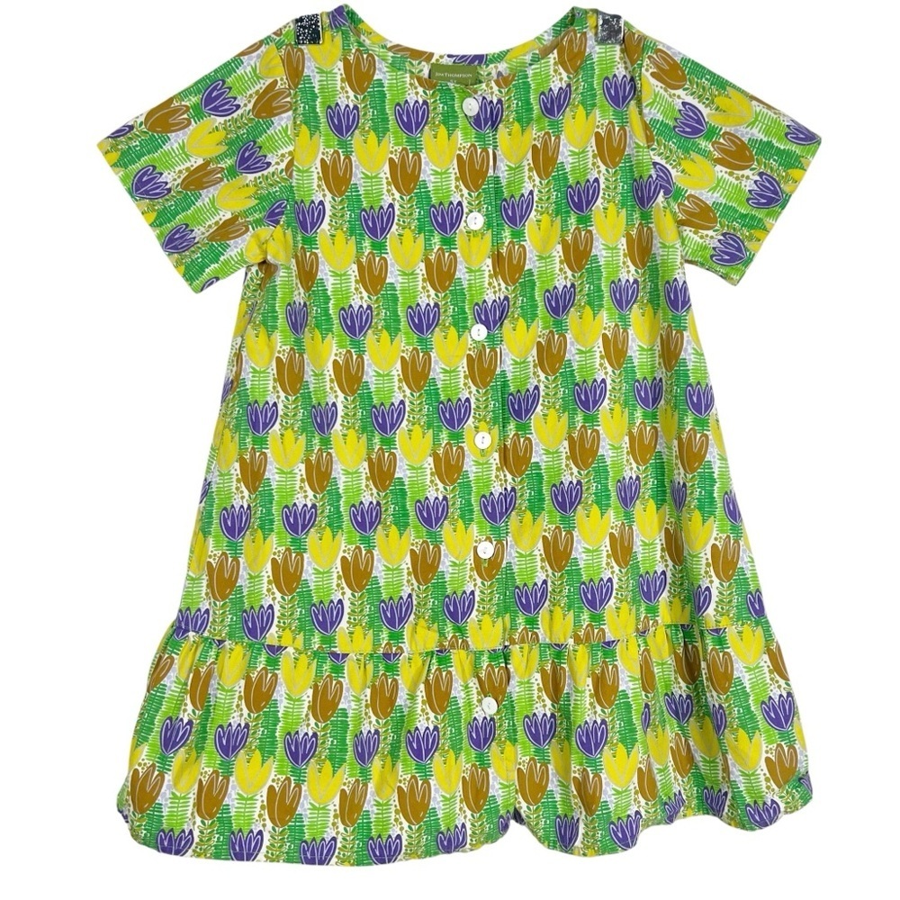 JIM THOMPSON 5Y Purple and Yellow Floral Printed Cotton Girl's Dress